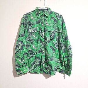 LRL Lauren Jeans Co Ralph Lauren Green Paisley Design Long Sleeve Button Down